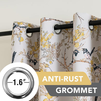 H.VERSAILTEX Floral 100% Blackout Curtains 84 inch Length 2 Panels Vintage Curtains Light Blocking Grommet Printed Patterned Thermal Insulated Yellow Flower Curtain for Living Room, Mustard/Black