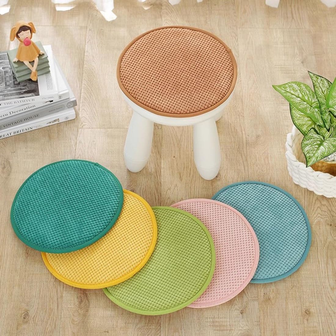 1/2/4 Packs Solid Color Round Seat Pads, Non-slip Chair Cushion With Elastic Ties Hooks, Small Round Stool Seat Cushion, Rattan Chair Seat Cushions ( Color : Lemon Yellow , Size : 35*35cm(1pack) )