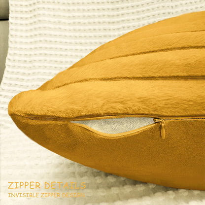 Bunliuys 2 Pack Pillow Covers, 20x20 Faux Fur Square Throw Pillow Covers for Living Room Decorations Throw Pillow Case, Throw Pillow Cover Cushion Cover for Home Sofa Bedroom Car, Mustard Yellow