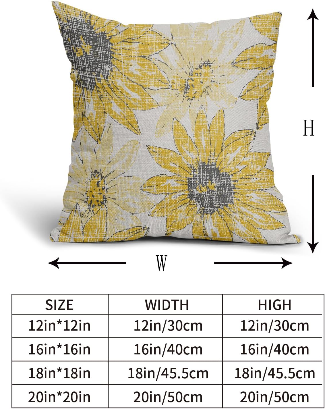 Sweetshow Dark Light Yellow Pillow Covers 16x16 Set of 2 Retro Sunflower Flowers Print Decorative Throw Pillows Outdoor Modern Art Floral Pillowcase Square Linen Cushion Case for Home Sofa Couch Bed