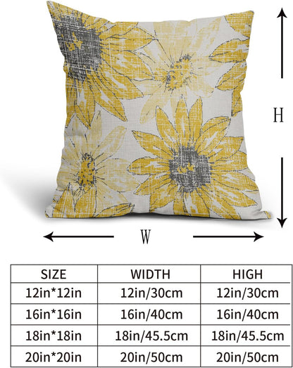 Sweetshow Dark Light Yellow Pillow Covers 16x16 Set of 2 Retro Sunflower Flowers Print Decorative Throw Pillows Outdoor Modern Art Floral Pillowcase Square Linen Cushion Case for Home Sofa Couch Bed