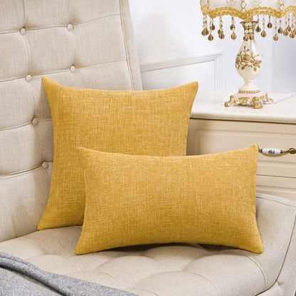 Anickal Set of 2 Mustard Yellow Pillow Covers 18x18 Inch Rustic Linen Decorative Square Throw Pillow Covers for Sofa Couch Decoration
