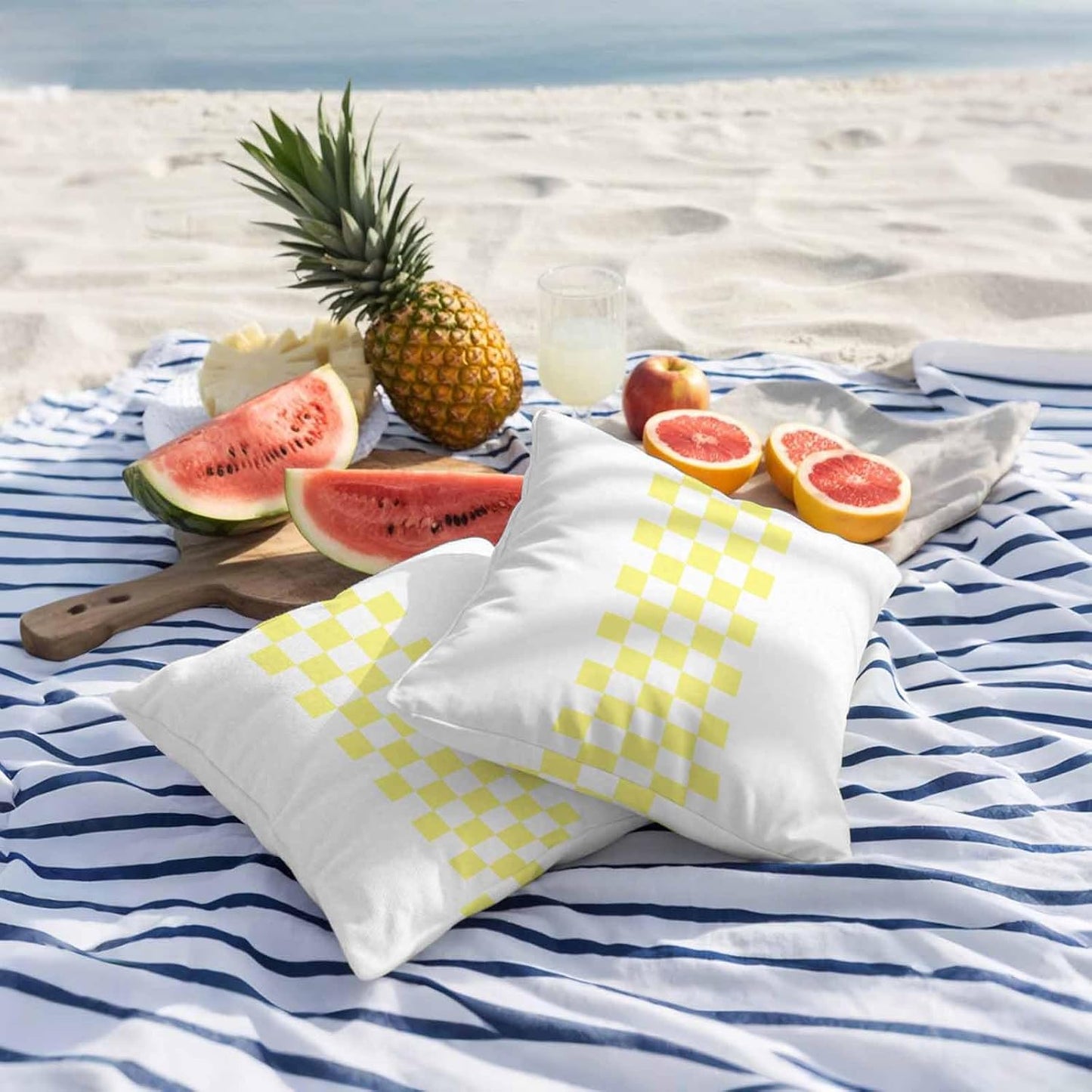 Outdoor Pillows 16x16 Inch Waterproof Outdoor Pillow Covers, Yellow Check Plaid Throw Pillow Covers Garden Cushion Decorative Case for Patio Couch Decoration Set of 2, Buffalo Farmhouse Style Pattern
