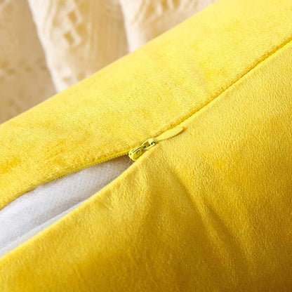 WACOMECO Velvet Throw Pillow Covers - Pack of 2 Soft Decorative Cushion Covers Cases with Gold Leather for Sofa Bedroom Livingroom Car, 18 x 18 in, Yellow and White