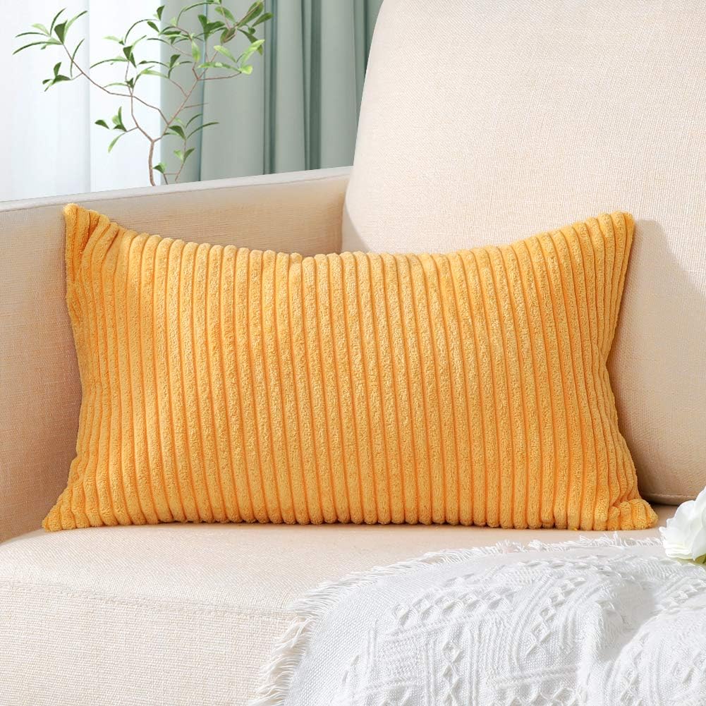 Artscope Cozy Striped Corduroy Pillow Covers Super Soft Decorative Oblong Throw Pillow Covers Case Cushion Covers for Sofa Couch Bedroom Car Decor 12 x 20 Inches, Yellow