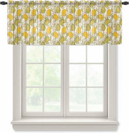 Summer Lemon Sheer Curtain 18 Inch Long with Leaves Wooden Light Filtering Rod Pocket Voile Curtain Valance for Bedroom Kitchen Cafe Window 54" W x 18" L
