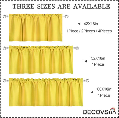 DECOVSUN Bright Yellow Valance for Windows 42x18 Inch Solid Blackout Rod Pocket Kitchen Short Curtain Toppers Valance for Bathroom Living Room, Light Yellow