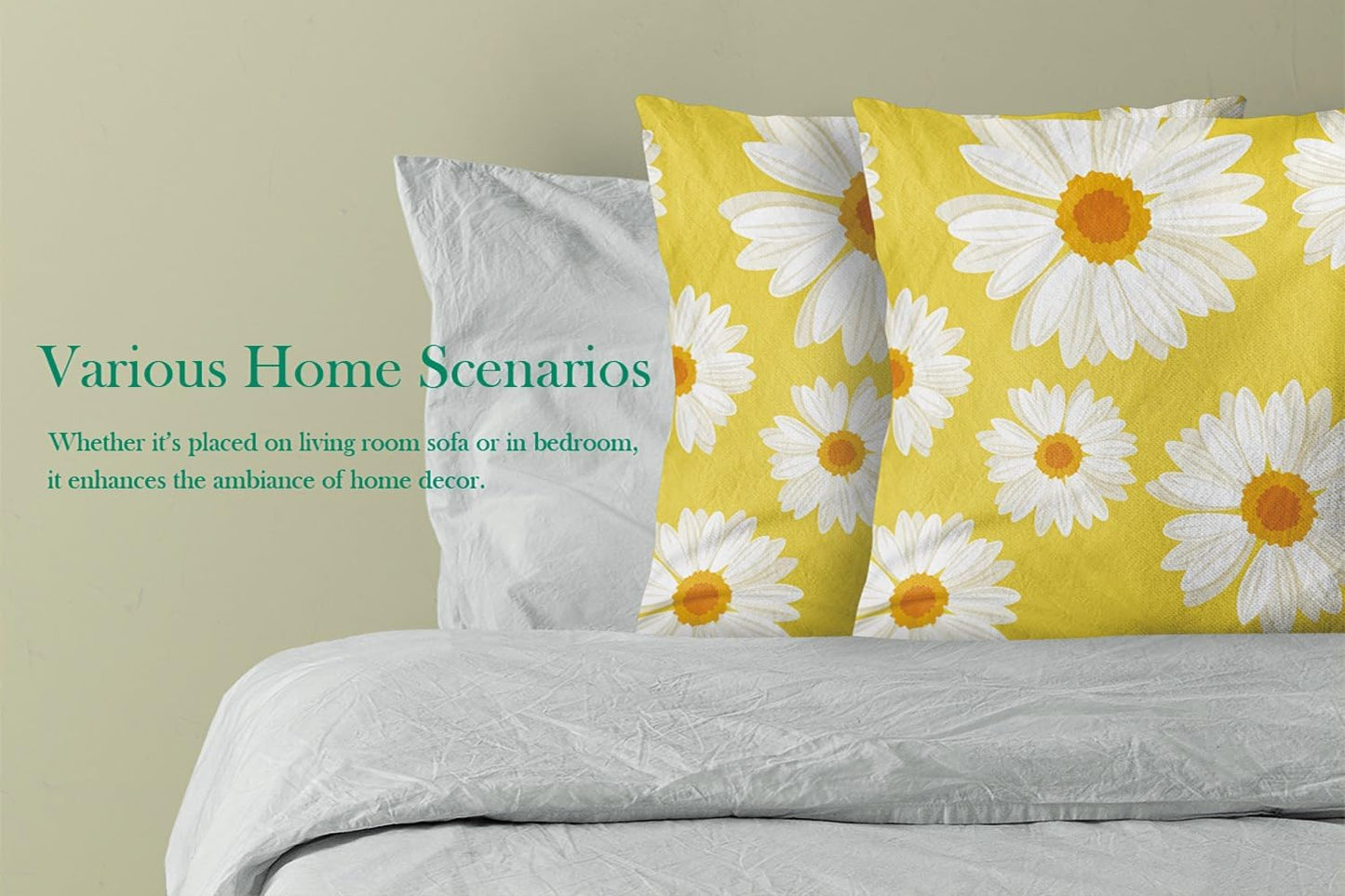 Home Set of 2 Pillow Case Yellow White Daisy Fashion Cute Throw Pillow Covers Cushion Decorative Pillowcase Square 22 x 22 Inches