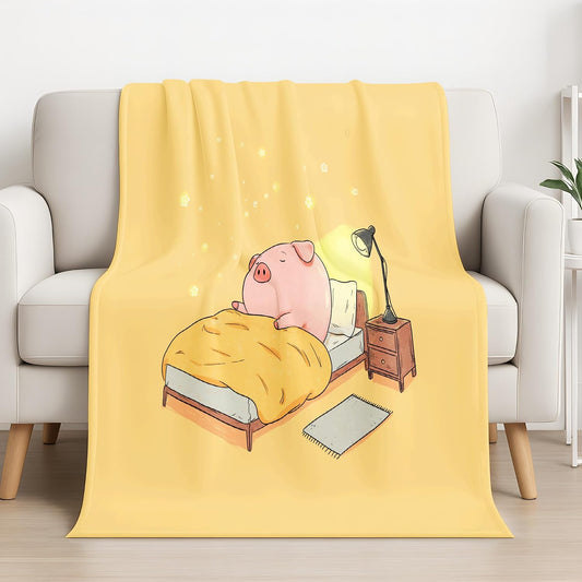 The Cartoon Throw Blanket 50" x 70", Piglet Sleeping Cozy Printed Blankets Gifts for Women Men Kids Fleece Cozy Fuzzy Lemon Yellow Blanket for Birthday Christmas Room Decor