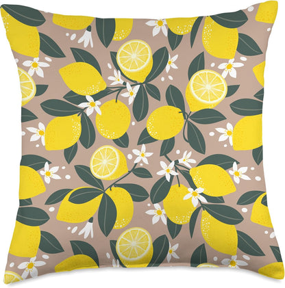 Summer by Vine Mercantile Amalfi Coast Lemon Blossom Summer Citrus Fruit Pattern Throw Pillow, 18x18, Multicolor