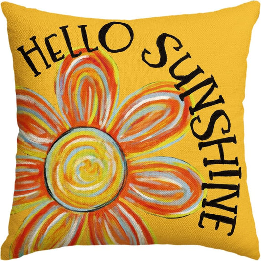 AVOIN colorlife Hello Sunshine Floral Yellow Throw Pillow Cover, 18 x 18 Inch Cushion Case Decoration for Sofa Couch Holiday Seasonal Home Decor