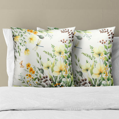 Spring Sage Green Leaf and Flowers Pillowcase Set of 2 Yellow Floral Decor Throw Pillows 16x16 Inch Spring/Summer Eucalyptus Square Pillow Cushion Covers for Home Living Room Bed Sofa Outdoor Couch