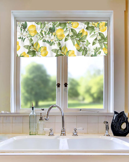Nature Window Valance Flowering Lemon Woody Plant Romance Habitat Citrus Fresh Background Window Treatment Valances, Rod Pocket Curtain Valances for Kitchen Bedroom, 54" X 18", 1 Panel, Fern Green