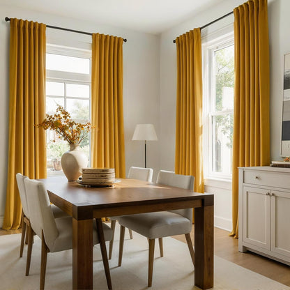 Mustard Yellow Velvet Curtains 84 Inches Long for Living Room Modern Elegant Soft Velvet Rod Pocket Drapes With Hooks for Dining Room Bedroom Room Darkening Privacy Window Treatments 2 Panels Set