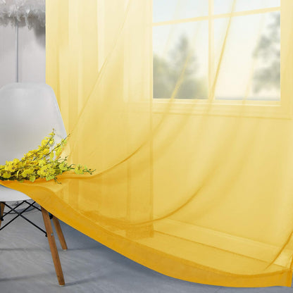 KOUFALL Spring Yellow Sheer Curtains 84 Inches Long, Bright Yellow and White Summer Curtains for Living Room, 2 Panel Set, Lemon Yellow