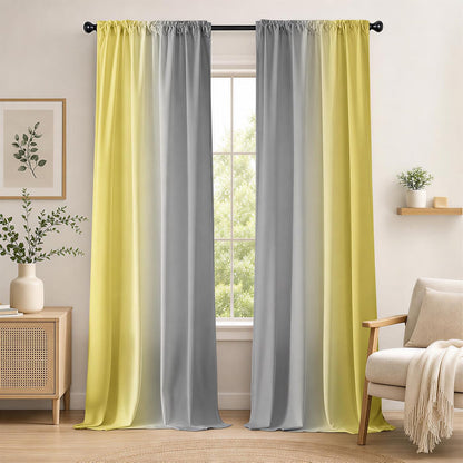 Yellow and Grayish Curtains for Living Room 84 Inch Length Ombre Curtains 2 Panel Bedroom Yellow and Grey Curtains Rod Pocket Light Filtering Window Curtain Modern Gradient Drapes