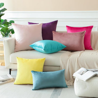 OTOSTAR Pack of 2 Velvet Soft Decorative Throw Pillow Covers 18 x 18 Inch Solid Square Cushion Case Couch Home Decor Pillow Covers for Sofa Bedroom Living Room (Lemon Yellow)