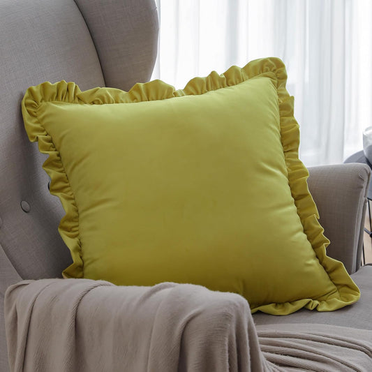patdrea Vintage Lemon YellowVelvet Throw Pillow Covers,Set of 2,22"x22" | French Pillow Case with Zipper,Elegant Solid Luxury Design,Decorative Pillow Cover for Couch Living Room Bedroom