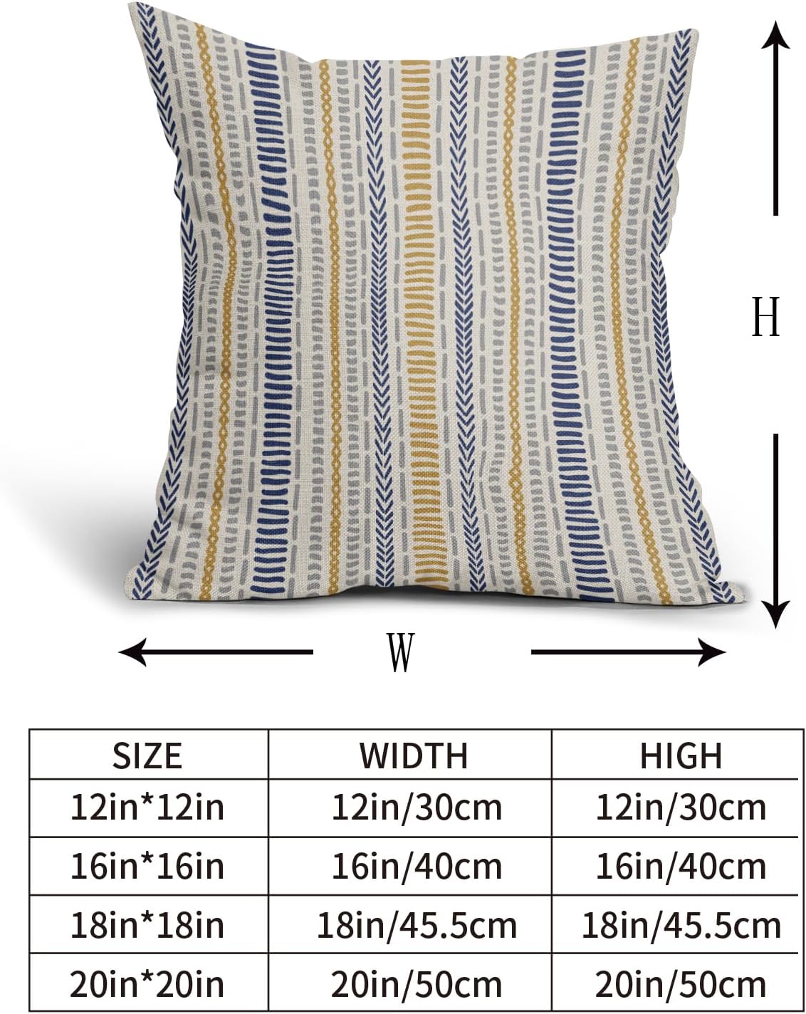 Blue Yellow Boho Striped Pillow Covers 18X18 Inch Set of 2, Navy Yellow Grey Gray Herringbone Print Pattern Decorative Throw Pillow Covers Outdoor Farmhouse Cushion Case Couch Sofa Bed Decor