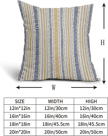 Blue Yellow Boho Striped Pillow Covers 18X18 Inch Set of 2, Navy Yellow Grey Gray Herringbone Print Pattern Decorative Throw Pillow Covers Outdoor Farmhouse Cushion Case Couch Sofa Bed Decor