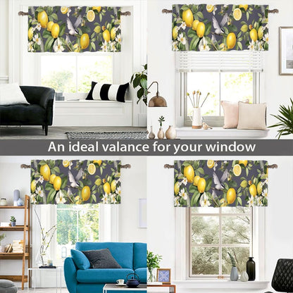 1 Panel Rustic Lemon Bird Window Valances, Yellow Fruit Food Window Treatment Decor Curtains Rod Pocket Valances for Kitchen/Living Room, 54" X 18"