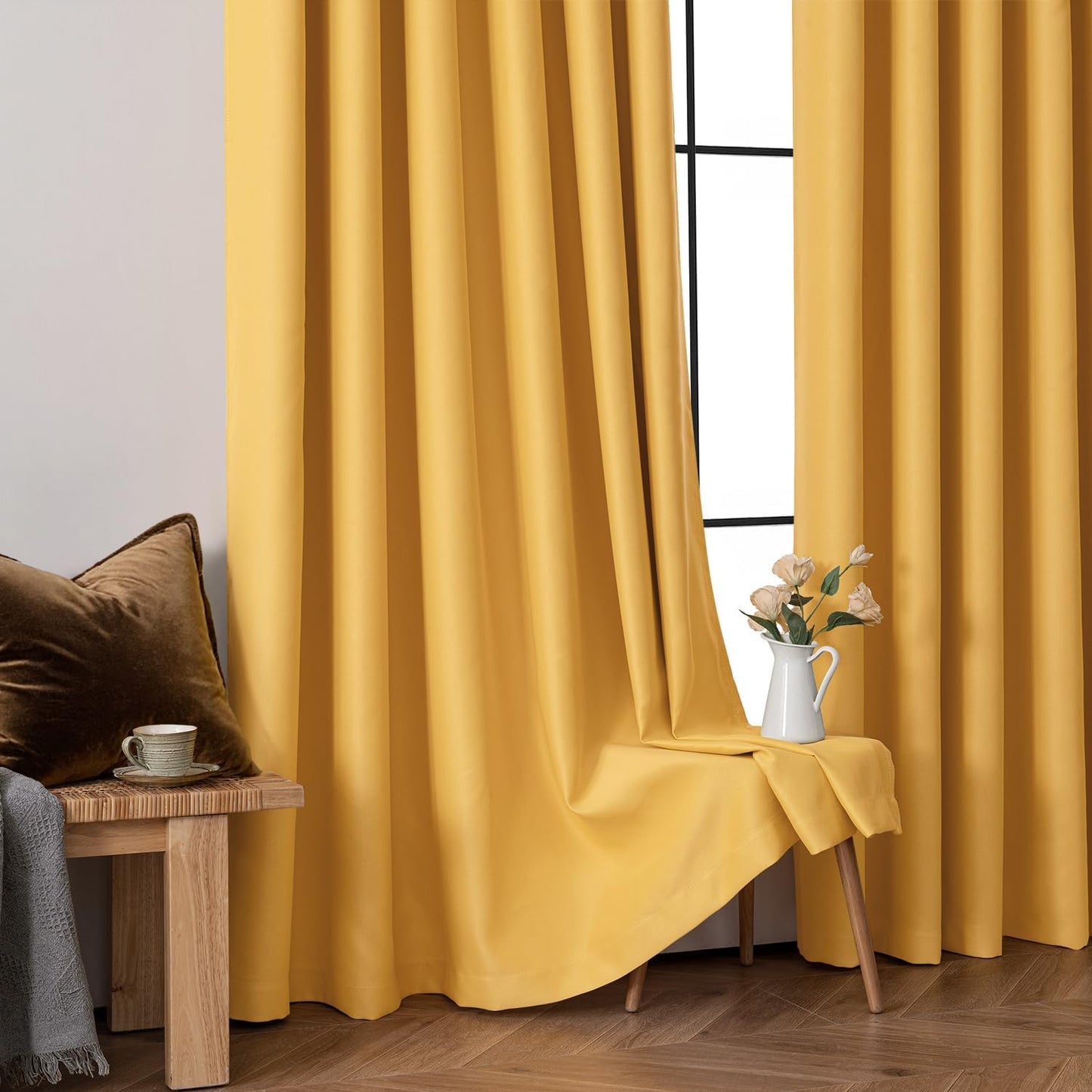 MIULEE Blackout Curtains 96 Inches Long for Bedroom Living Room Thermal Insulated Room Darkening Grommet Top Solid Light Blocking Drapery Set of 2 Window Panels Yellow