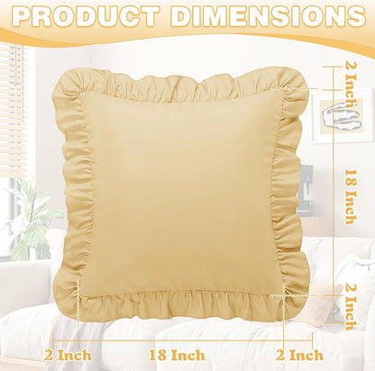 2 Pack Ruffle Throw Pillow Covers 18x18 Inches, Yellow Square Pillow Cases Microfiber Decorative Pillow Shams for Sofa Couch Bedroom Living Room