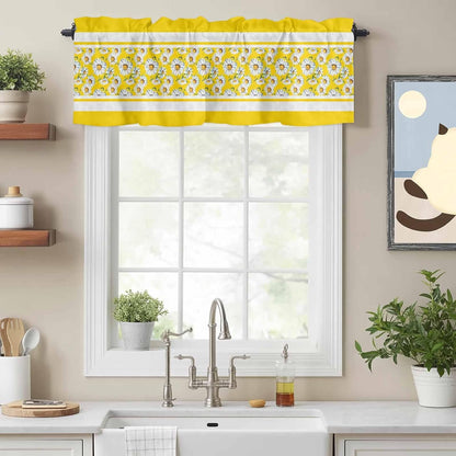 Yellow Daisy Valance Curtains Kitchen Curtain for Windows Valance Farmhouse Floral Yellow Striped Sheer Curtains Privacy Bedroom Curtain Topper for Living Room Home Decor 42x12in