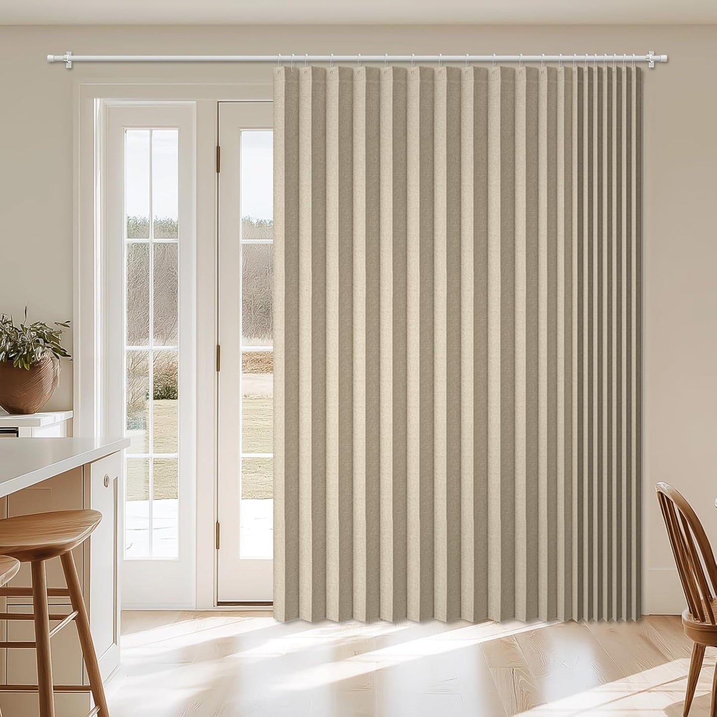 AJAZZ Blackout Accordion Door Curtain 98"x78" Cream Yellow - Magnetic Folding Room Divider, No-Drill Sliding Patio Closet