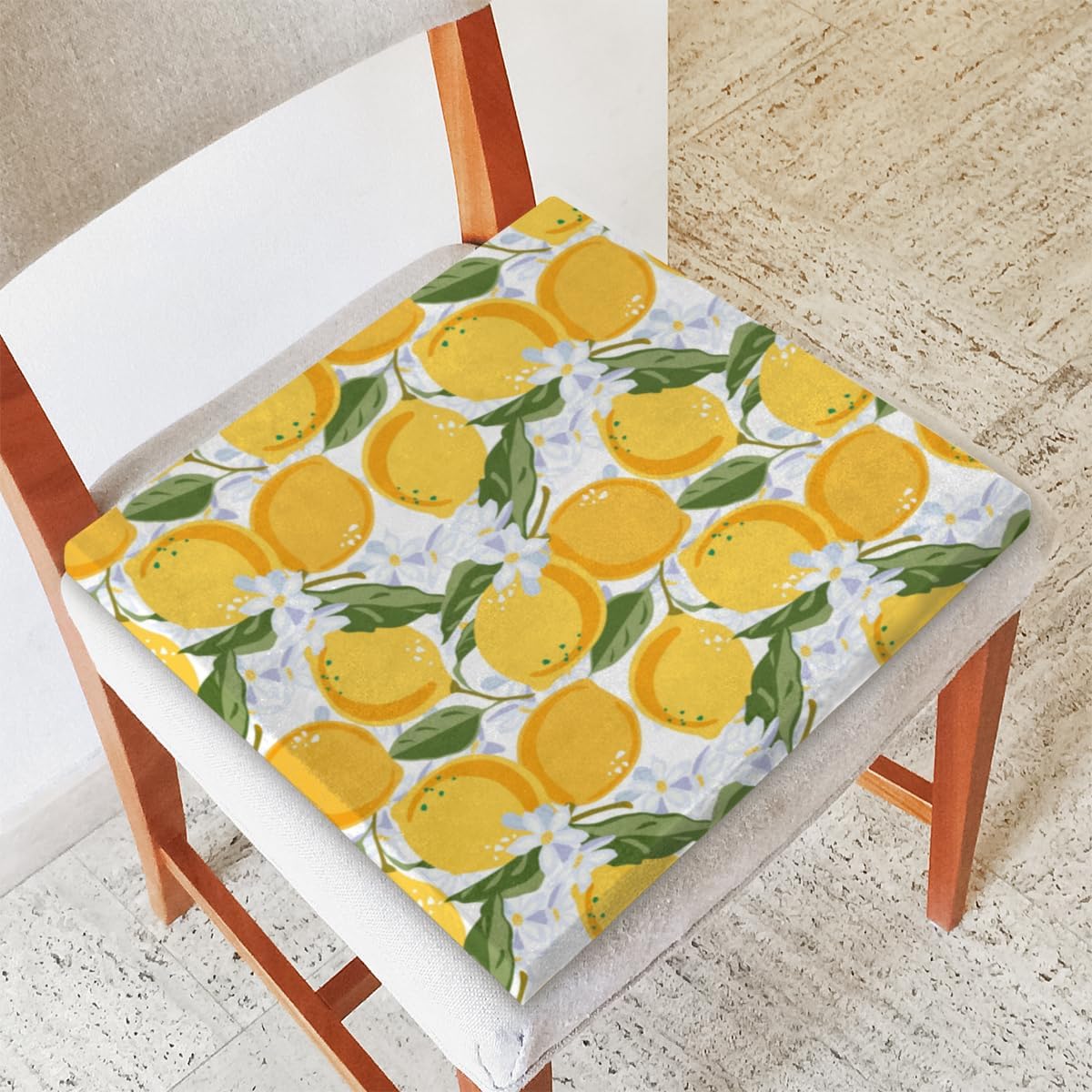KOBLEN Food Lemon Theme Kitchen Chair Cushion Seat Cushion with Foam Padding Comfortable Pad for Dining Office Room Chairs, 16"x16", 1 Pack