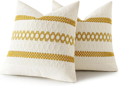 MIULEE Set of 2 Mustard Yellow Boho Decorative Pillow Covers 18x18 Inch Farmhouse Rustic Couch Throw Pillows Modern Spring Cotton Cushion Covers Retro Cute Macrame Woven Home Decor for Bed Sofa Chair