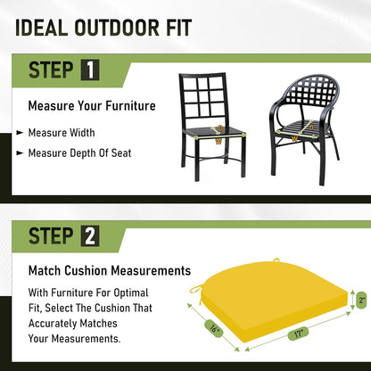 Basic Beyond Outdoor Chair Cushions Set of 4, Outdoor Cushions for Patio Furniture, Water Resistant Patio Chair Cushions with 2 Ties, 17x16x2, Yellow