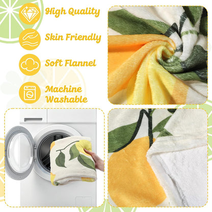 Moukeren 6 Pcs Lemon Flannel Blanket Bulk Gifts Fruit Pattern Lightweight Throw Blankets Home Living Room Sofa Chairs Decor Lemons Gifts for Mom Women Lemon Party Favors
