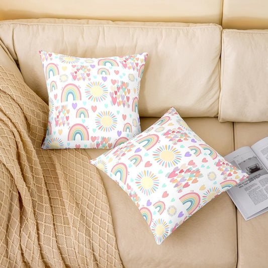 22 x 22-Inch Rainbow Throw Pillow Covers Pink Decor Pillowcase For Kids Girly Ultra Soft Colorful Sun Heart Pattern Square Cushion Covers Set of 1 Daughter Kwaii Room Decor Breathable Soft Lightweight
