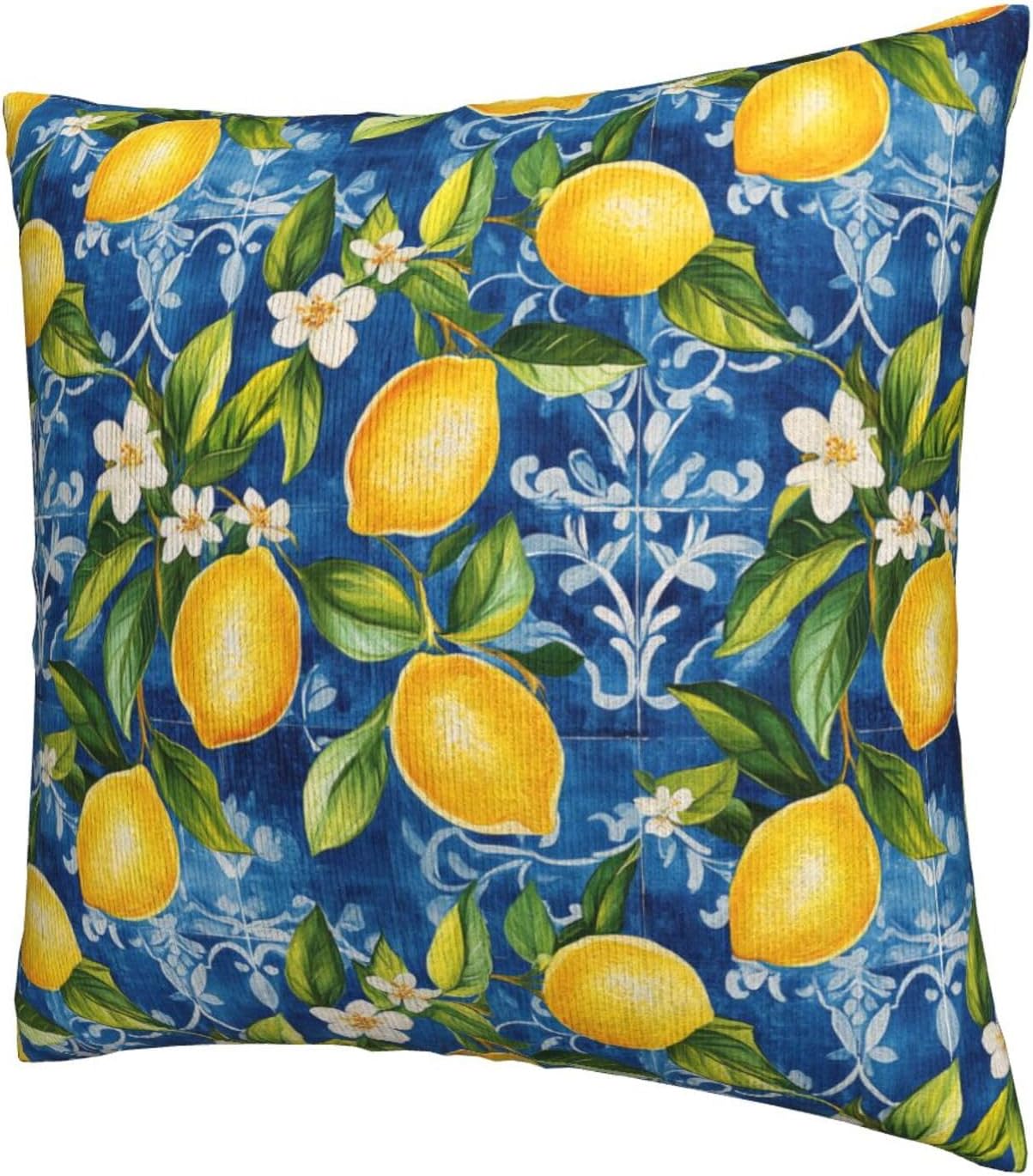 Yellow Lemons Pattern 2 Pack Throw Pillow Covers Sofa Cushions Covers Living Room Bedroom Bed Covers Car Lumbar Covers 18x18 Inches