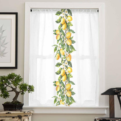 Yellow Lemon Sheer Curtains 84 Inches Long for Living Room/Bedroom, Simple Spring Botanical Fruit Leaves Flower Rod Pocket Voile Kitchen Curtains & Drapes Window Treatment 1 Panel, 52" W x 84" L