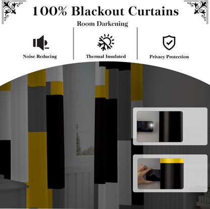 Tyrot Yellow 100% Blackout Curtains for Bedroom 84 inch Length 2 Panels Set Mustard Yellow Grey Modern Abstract Geometric Black Out Curtains Room Darkening Window Drapes for Living Room, 52Wx84L