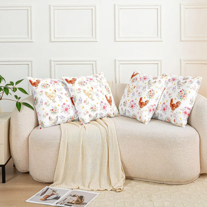 Manfei Chick Pattern Throw Pillow Cover Colorful Flowers Cushion Case Country-Style Pillow Cover for Living Room,Yellow Pinik Soft Pillowcases,22x22 Inches
