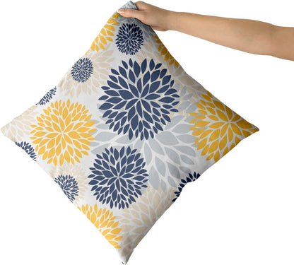 Kawani Navy Blue and Yellow Throw Pillows Covers 18x18 Set of 2, Gray Dahlia Flower Pillow Cushion Cases, Floral Decor Throw Pillows Cover Gifts for Bed Couch Sofa Living Room