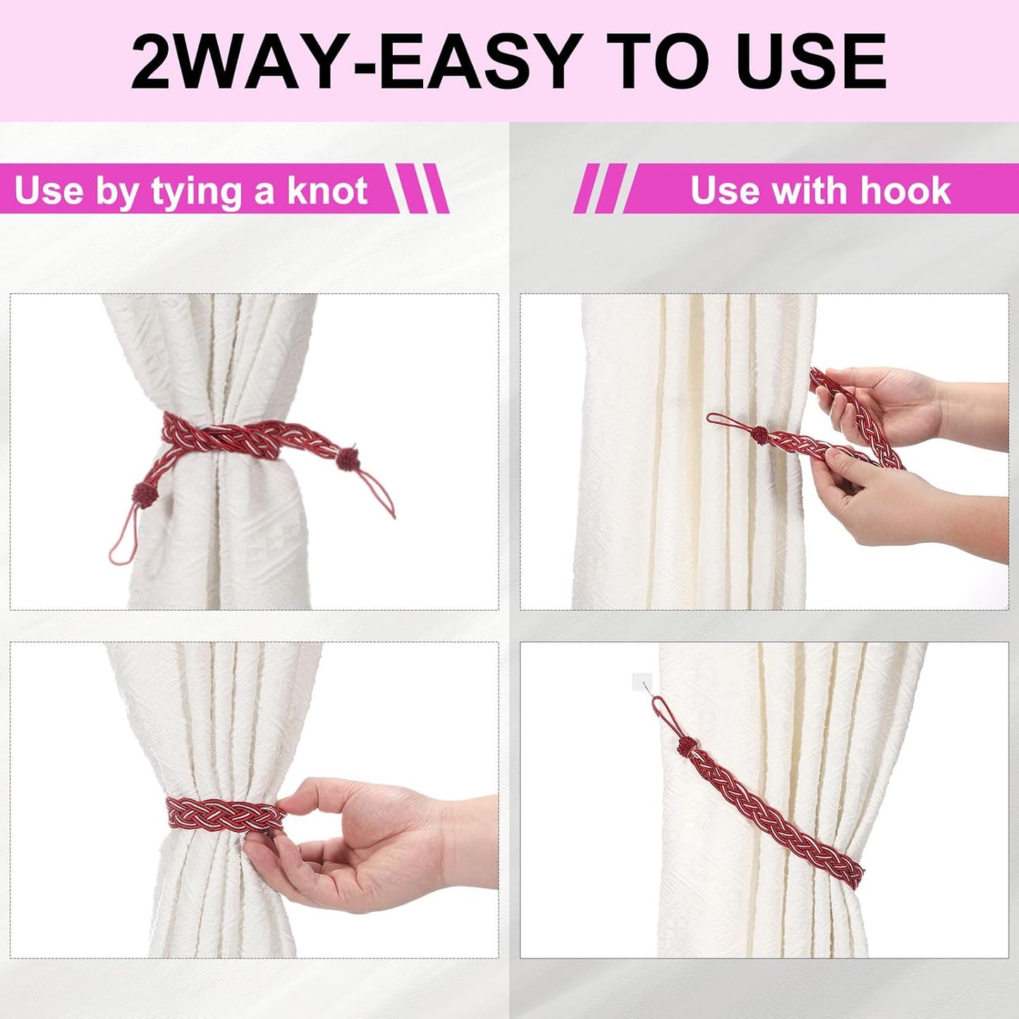 uxcell 2 Pcs Curtain Tiebacks, 56cm/22 Braided Drapery Holdback Holder Curtain Ties Holdbacks Elegant Window Decorative Rope Tie Back for Home Office Hotel Decor, Gold Yellow
