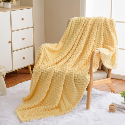 Vessia Flannel Fleece Throw Blanket(50x70 inch), 3D Jacquard Light Yellow Fuzzy and Warm Blanket for Couch,Sofa,Bed,Chair, 300GSM Super Soft Touch Cozy Lightweight Throw for All-Season Home Decor