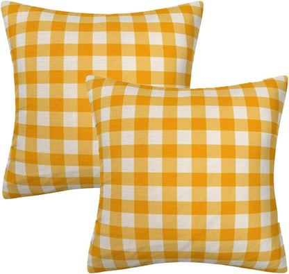 Yellow and White Buffalo Check Plaid Throw Pillow Cover Farmhouse Decorative Throw Pillow Case Indoor Outdoor Cushion Cover Pillowcase for Sofa 18 x 18 Inch Set of 2
