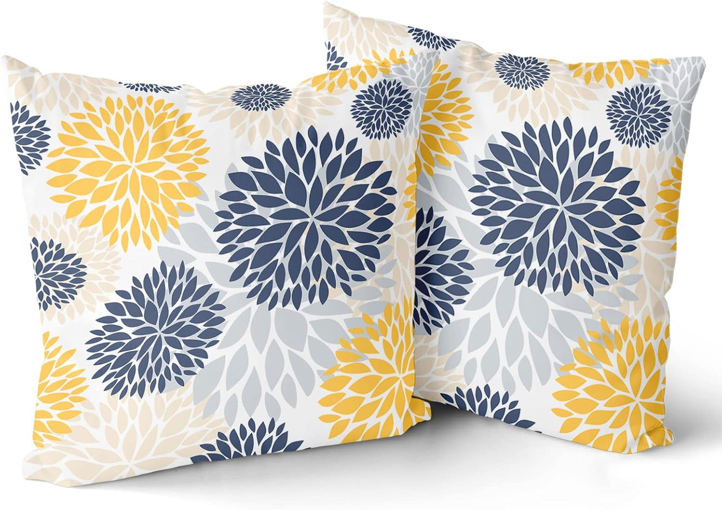 Kawani Navy Blue and Yellow Throw Pillows Covers 18x18 Set of 2, Gray Dahlia Flower Pillow Cushion Cases, Floral Decor Throw Pillows Cover Gifts for Bed Couch Sofa Living Room