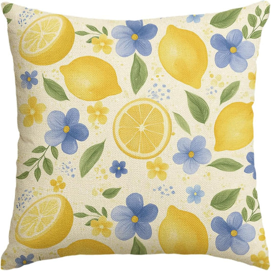 AVOIN colorlife Summer Lemon Flowers Throw Pillow Cover, 18 x 18 Inch Eucalyptus Leaves Cushion Case Decoration for Sofa Couch Holiday Seasonal Home Decor
