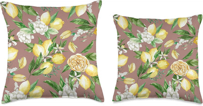 Summer by Vine Mercantile Terracotta-Amalfi Lemon Blossom Watercolor Citrus Pattern Throw Pillow, 18x18, Multicolor