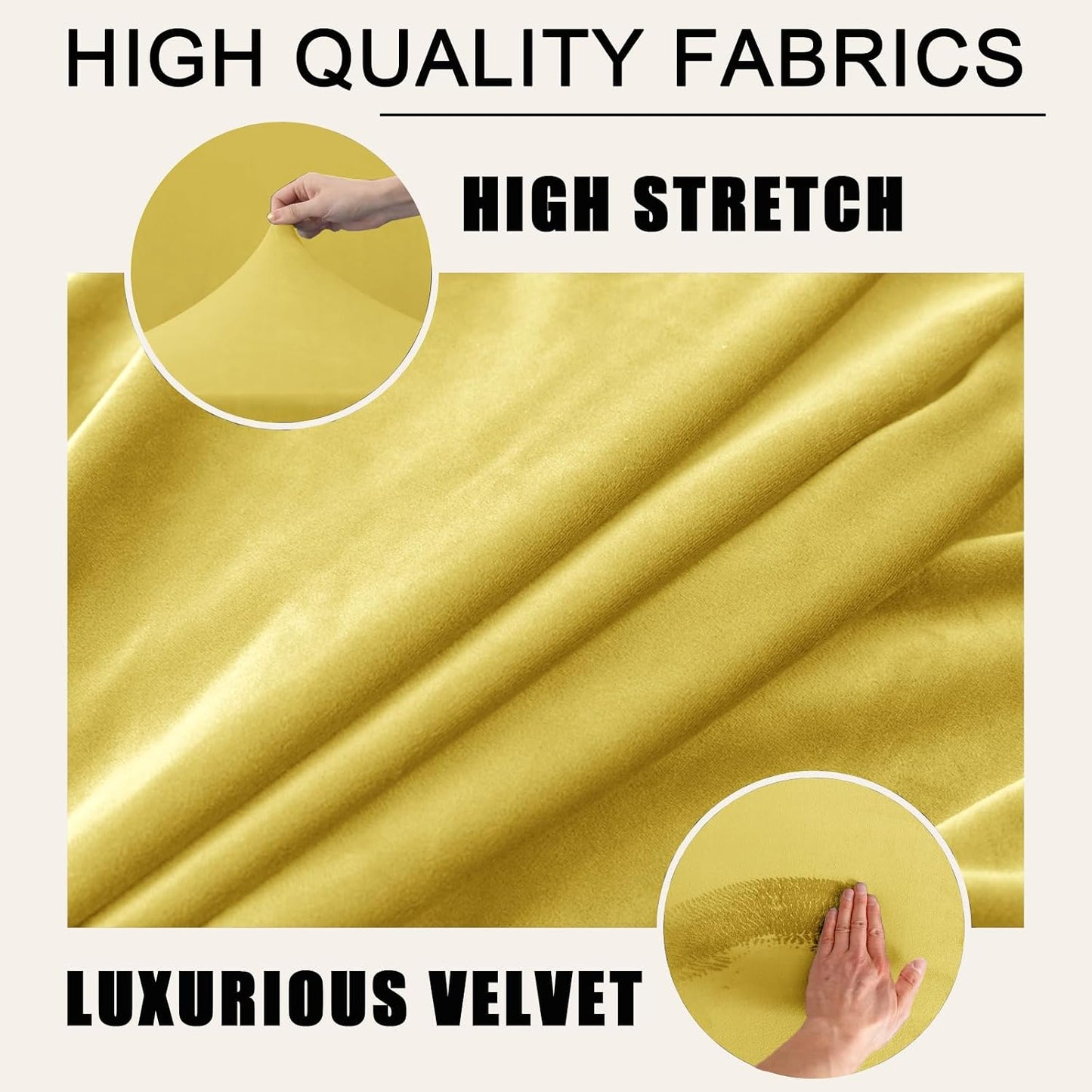 Sofa Seat Cushion Covers Set, Sofa Cushion Slipcovers Stretch Velvet, Couch Cushion Cover Replacement for Individual Cushion with Elastic Fabric (Lemon Yellow,Large 3 Seater)