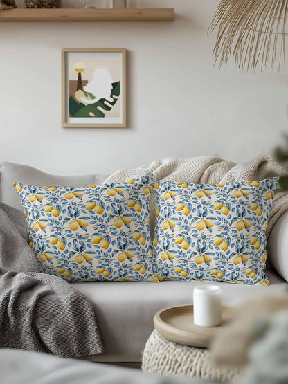 1 Pack Outdoor Throw Pillow, Lemon Waterproof Pillow with Insert Included, Spring Summer Pastoral Fruit Leaf Branch Decorative Accent Cushion Sofa Pillows for Patio Porch, 18 x 18 in