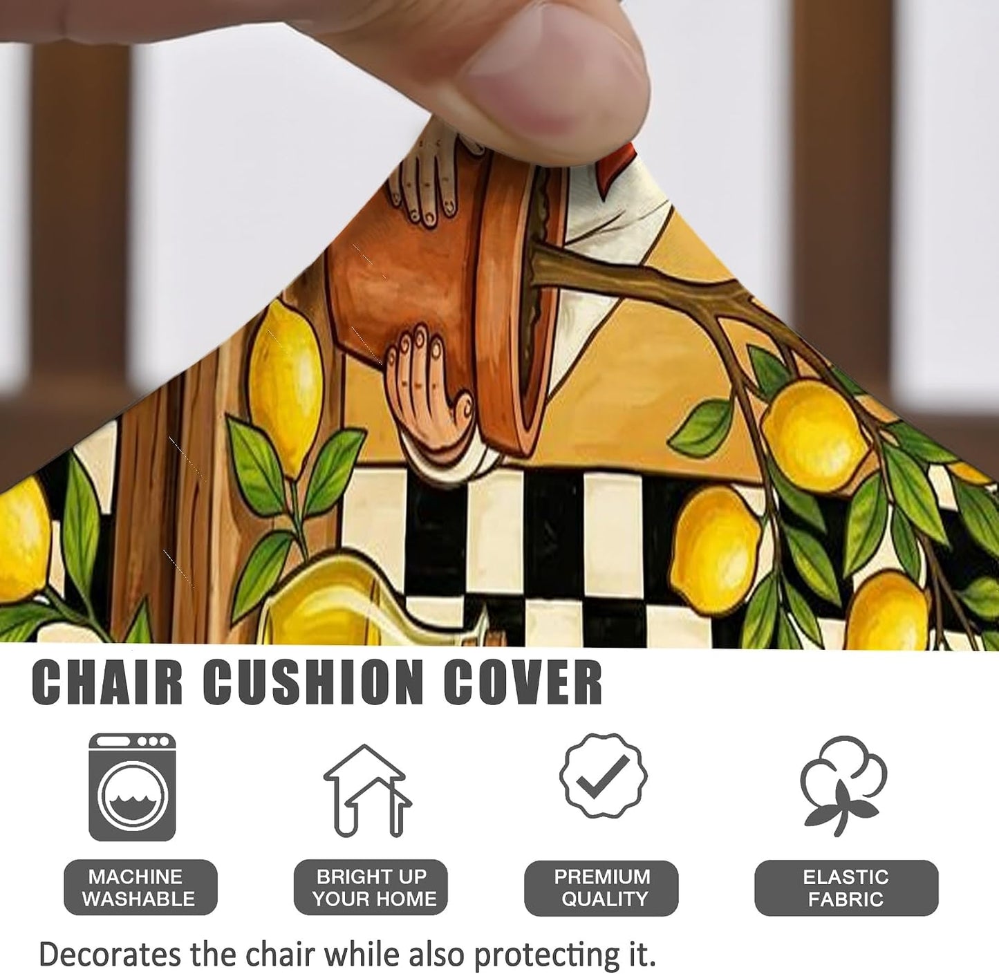 Chef Seat Covers for Chairs, Rustic Fanciful Lemon Tree Summer Yellow Spandex Washable Seat Protector Covers Decor for Dining Room Kitchen Banquet 2pcs