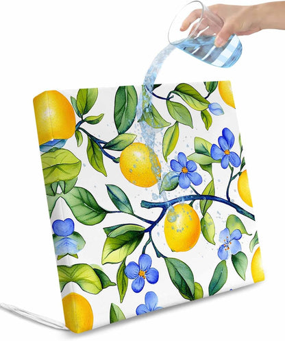 2 PCS Stretch Patio Outdoor Cushion Covers Watercolor Summer Lemon on White Sofa Couch Seat Chair Slipcovers for Garden,Green Leaves Waterproof Cushion Cover Replacement Furniture Protector