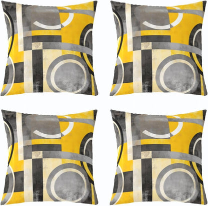 Feelyou Yellow Grey Circle Geometric Reversible Throw Pillow Covers,Geometric Pillow Covers Home Decor Stripe Line Square Cushion Covers Set of 2 for Bed Sofa Couch,Modern Abstract Art 16 x 16-Inch